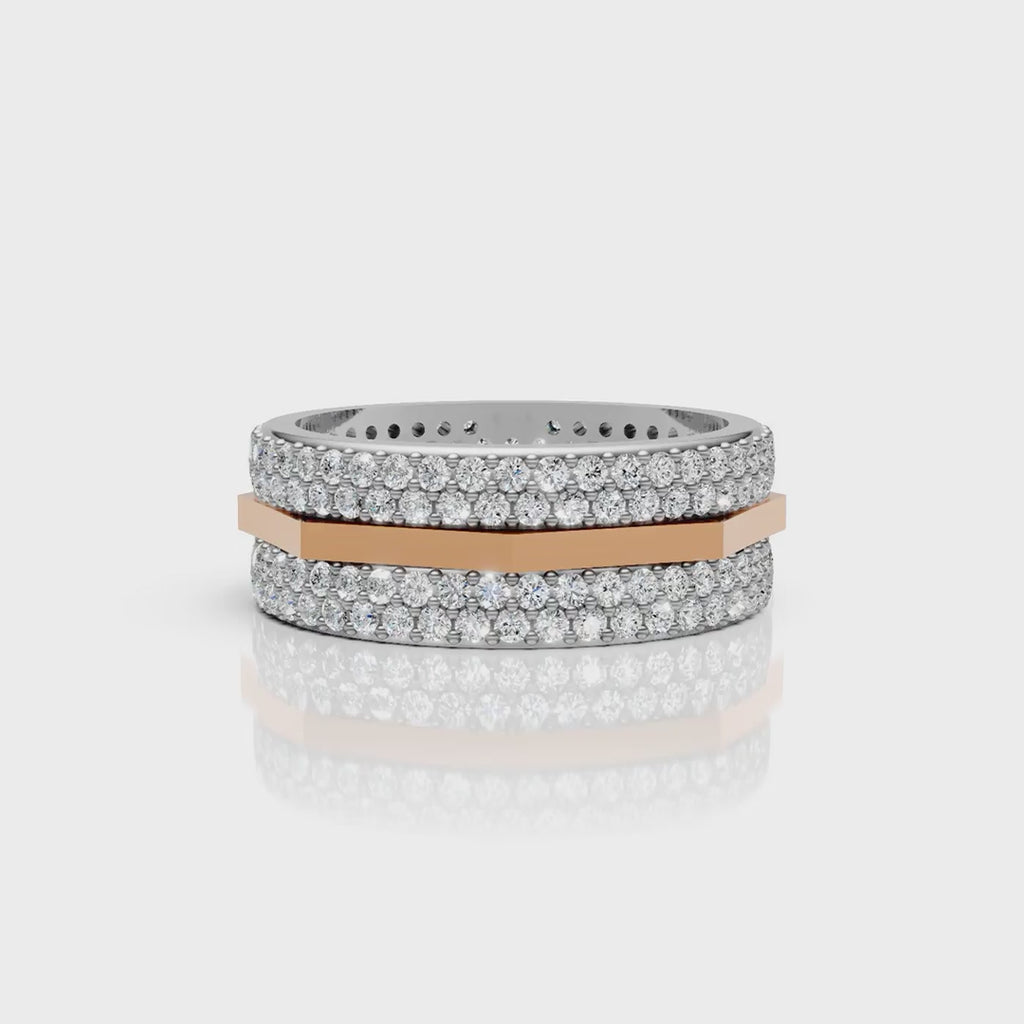 Solid Gold And 925 Sterling Silver Gold Moissanite Diamond Hexagon Shape Band  Ring