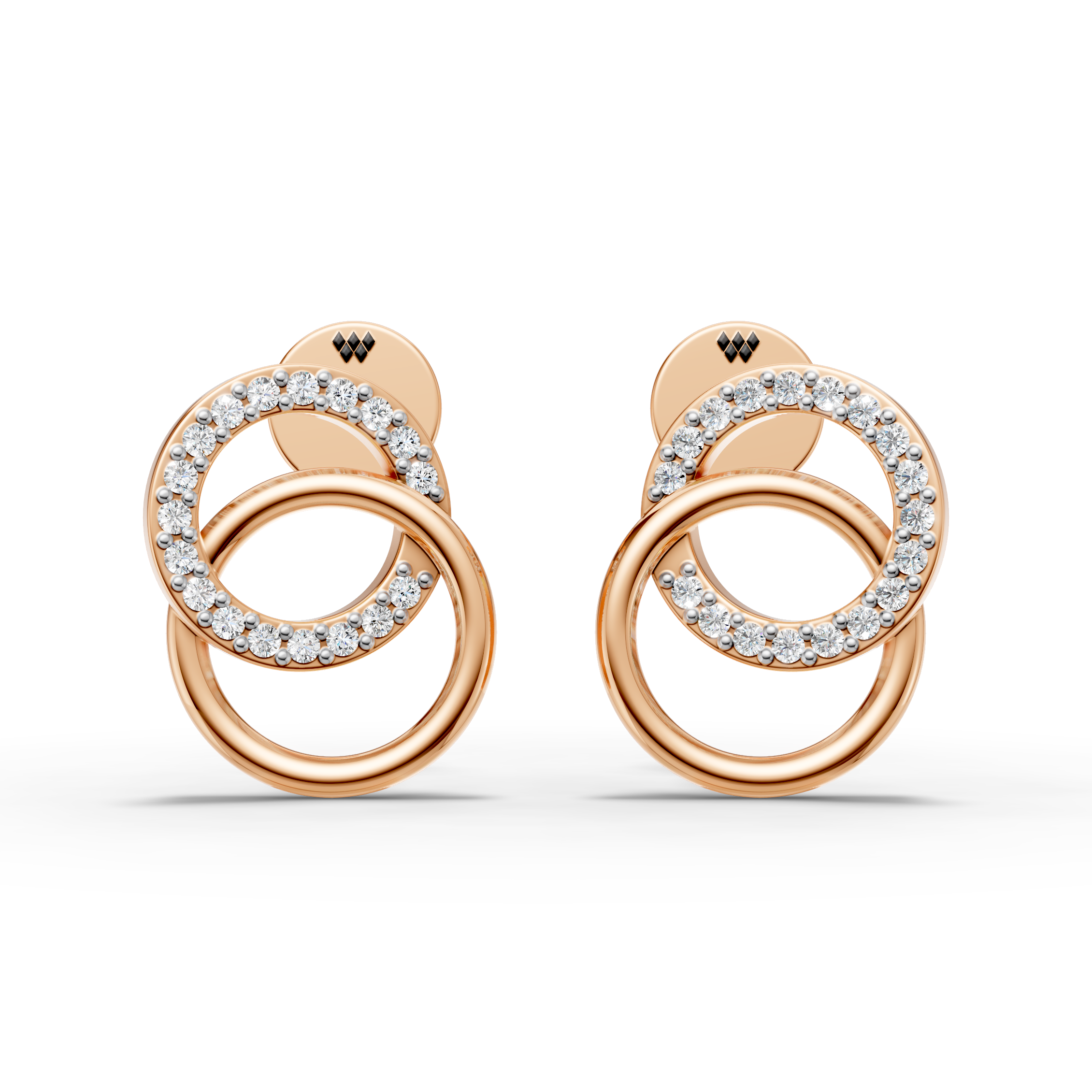 925 Sterling Silver Interlocking Circle Diamond Drop Earrings