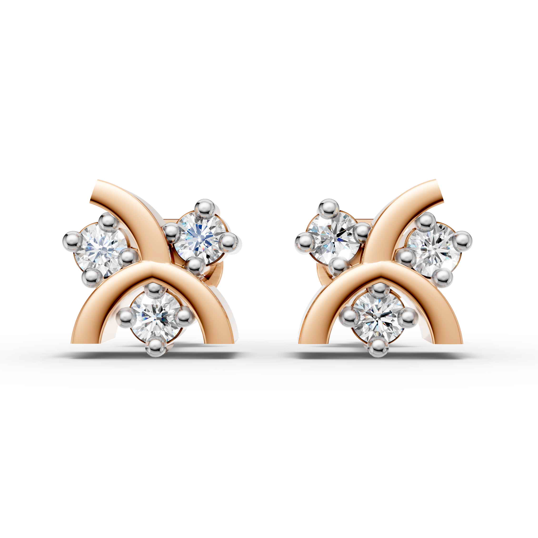 Curved Arc Cluster Stud Earrings (1 Pair)