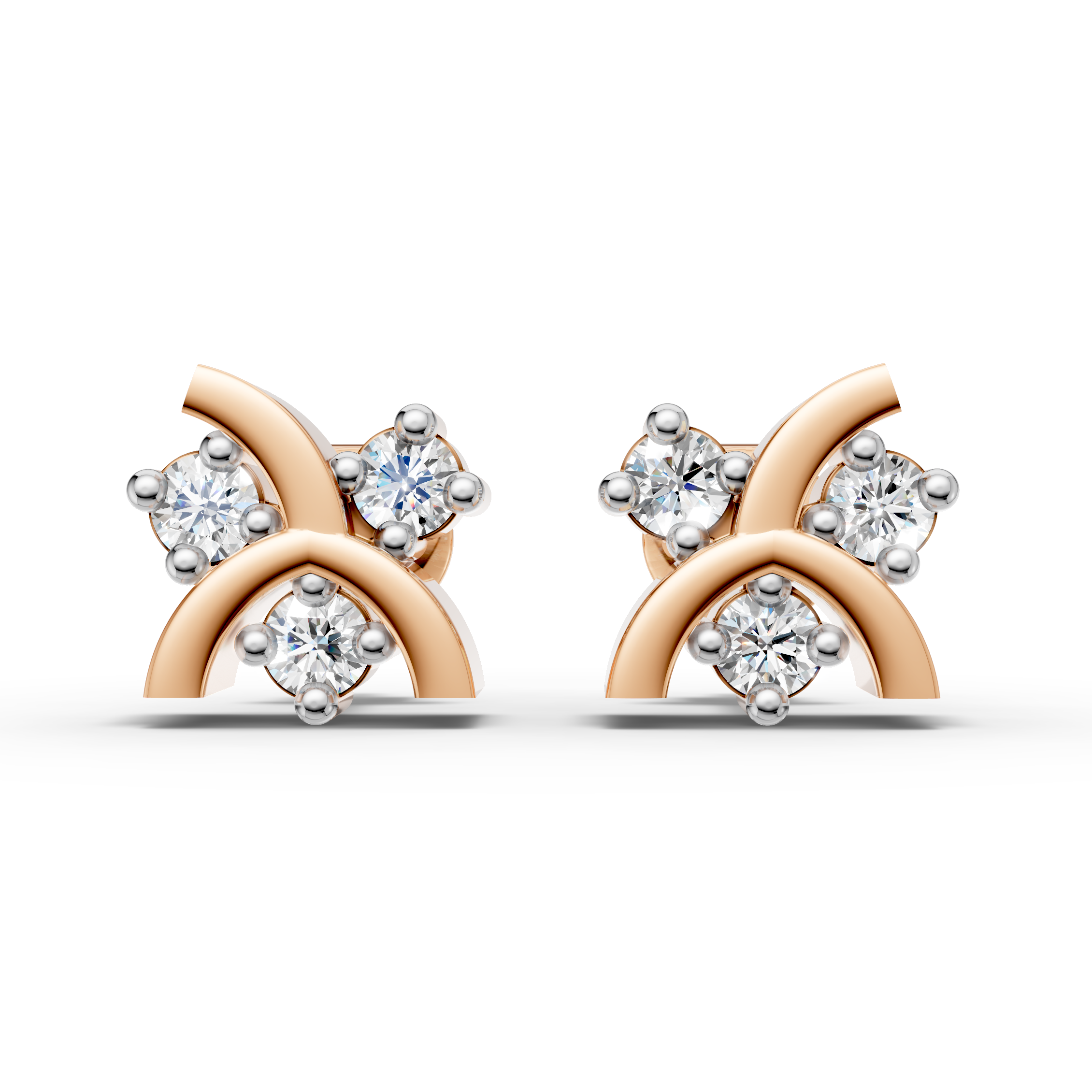 925 Sterling Silver Curved Arc Diamond Cluster Stud Earrings