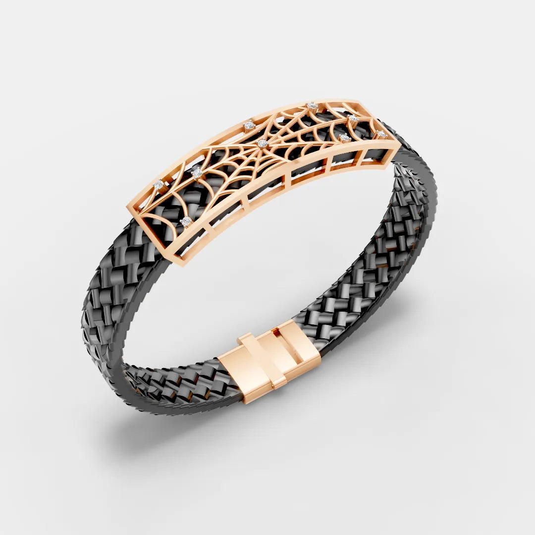 925 Sterling Silver Spider Frame Leather Belt