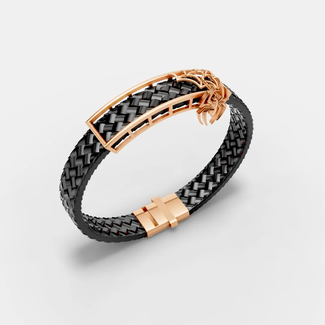 925 Sterling Silver Spider Leather Belt with Hanging Spider Charm