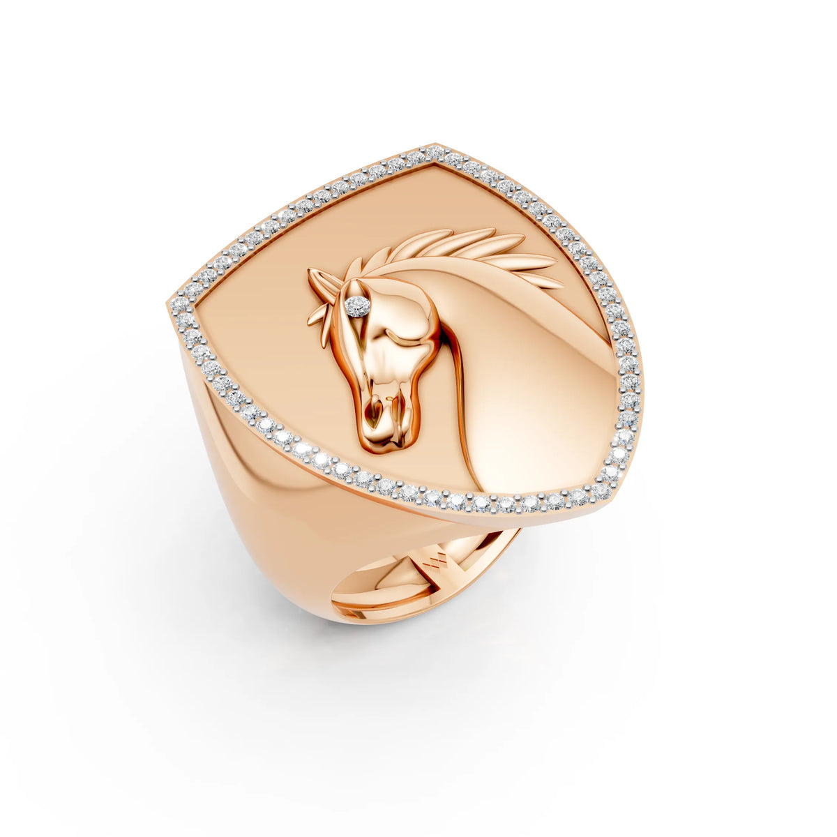 Majestic Horse Crest Diamond Signet Ring