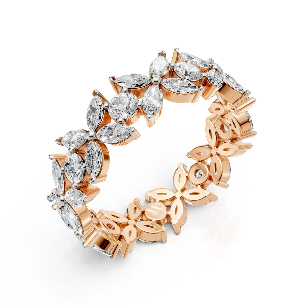 Floral Marquise & Round Diamond Eternity Band
