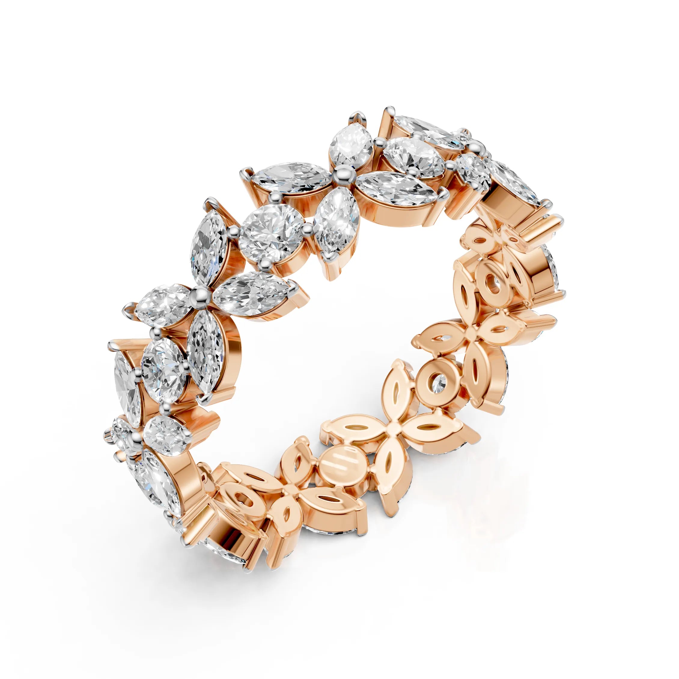 Floral Marquise & Round Diamond Eternity Band