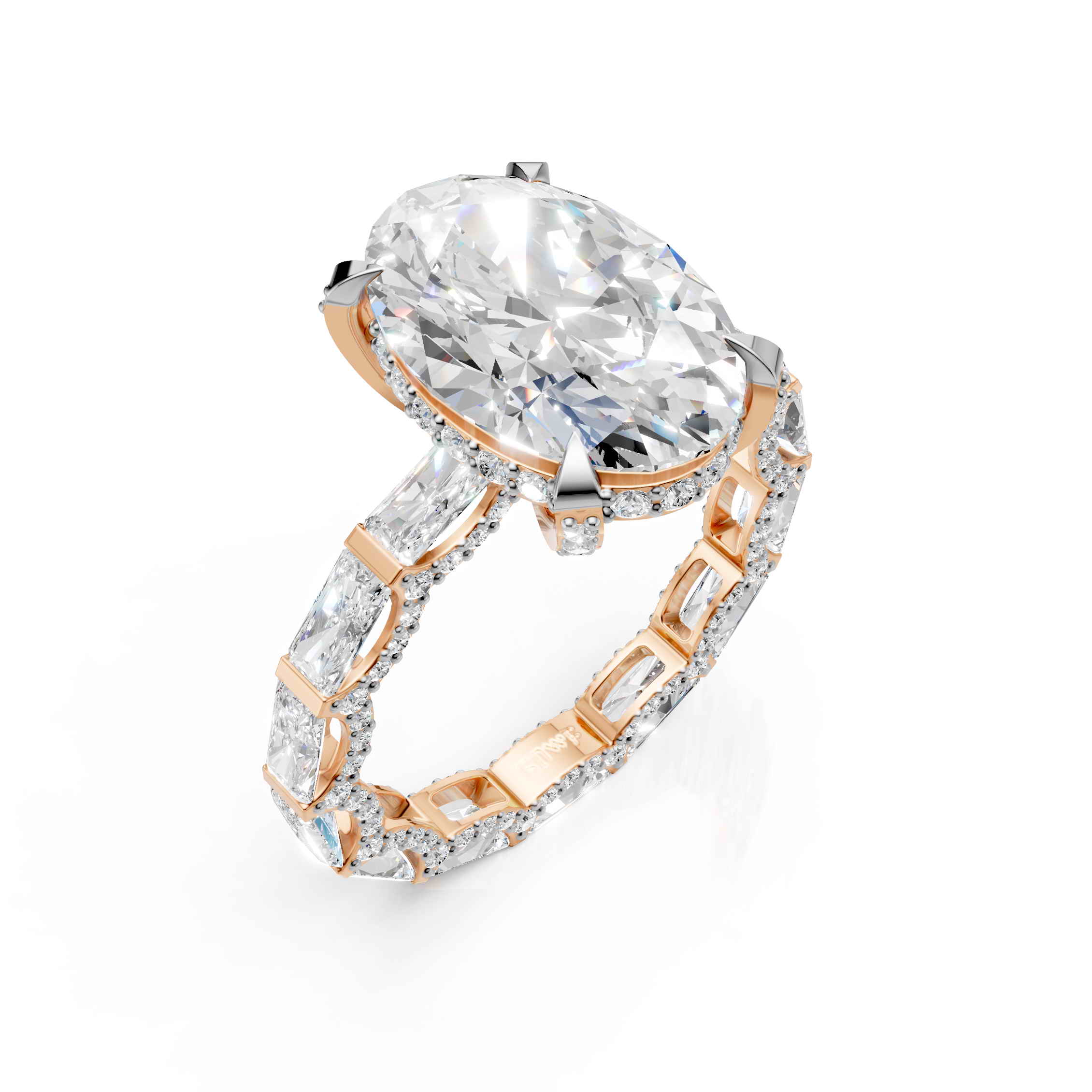 Oval Diamond Ring with Emerald Cut Band