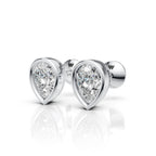 Pear Shaped Bezel Setting Earring ( 1 Pair )