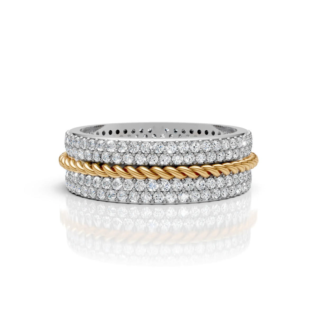 Solid Gold And 925 Sterling Silver Gold Moissanite Diamond Rope Shape Band  Ring