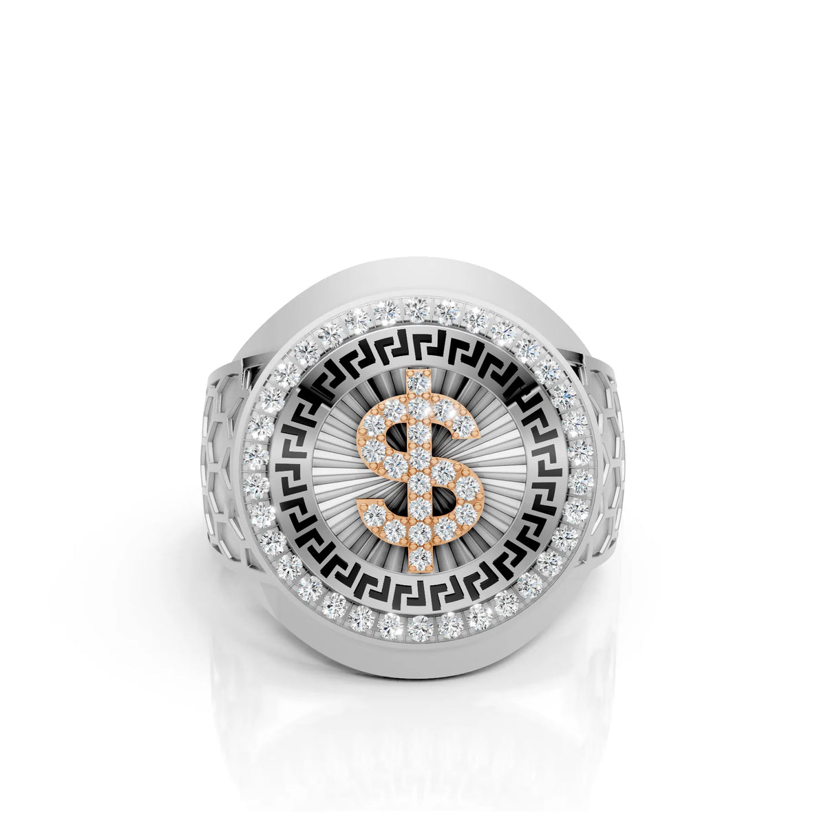 Solid Gold  And 925 Sterling Silver Gold Moissanite Diamond Bulky Dollar Ring