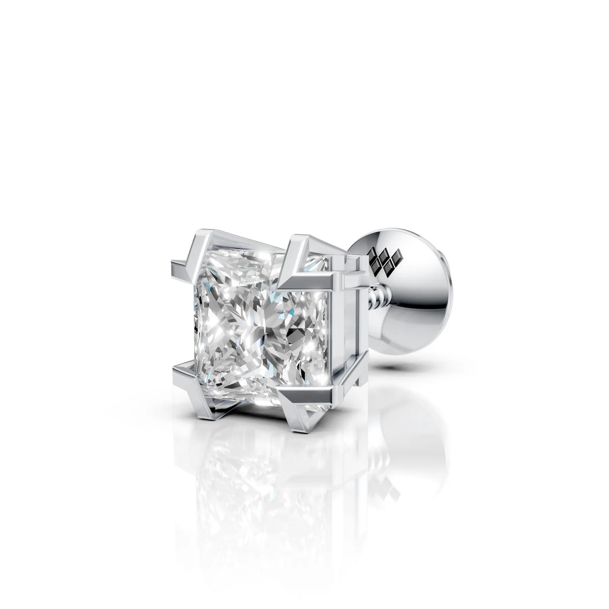 Princess Cut Corner Claw Diamond Stud (1 PC)
