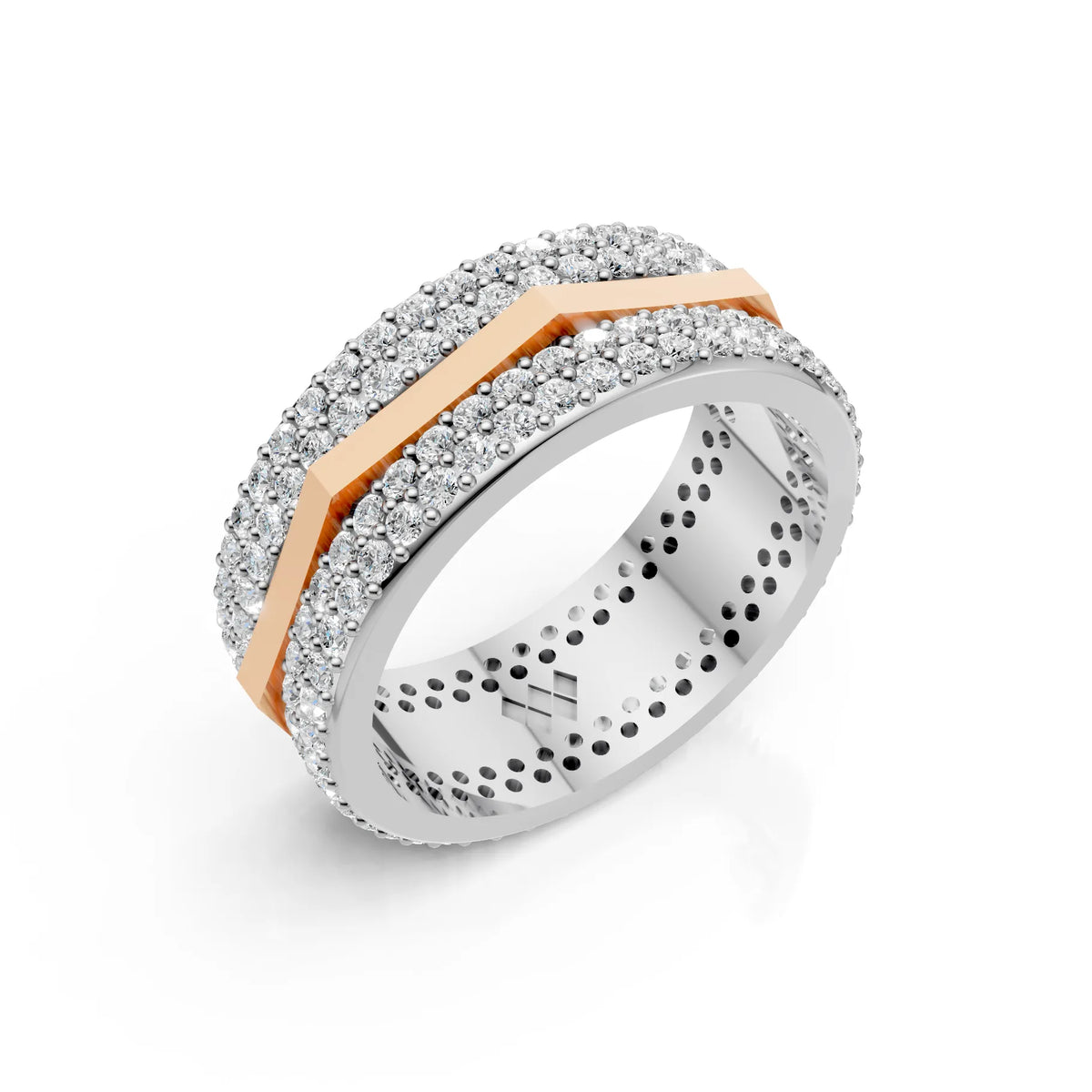 Solid Gold And 925 Sterling Silver Gold Moissanite Diamond Hexagon Shape Band  Ring