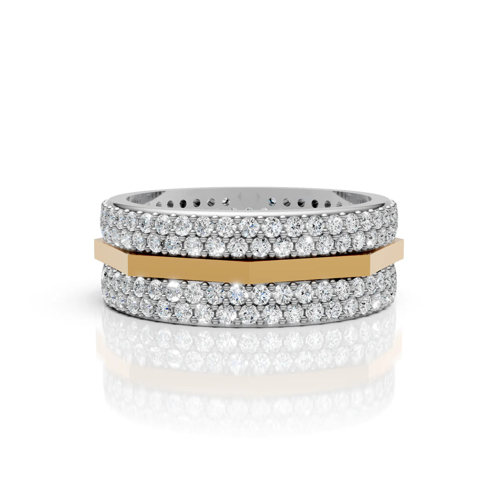 Solid Gold And 925 Sterling Silver Gold Moissanite Diamond Hexagon Shape Band  Ring