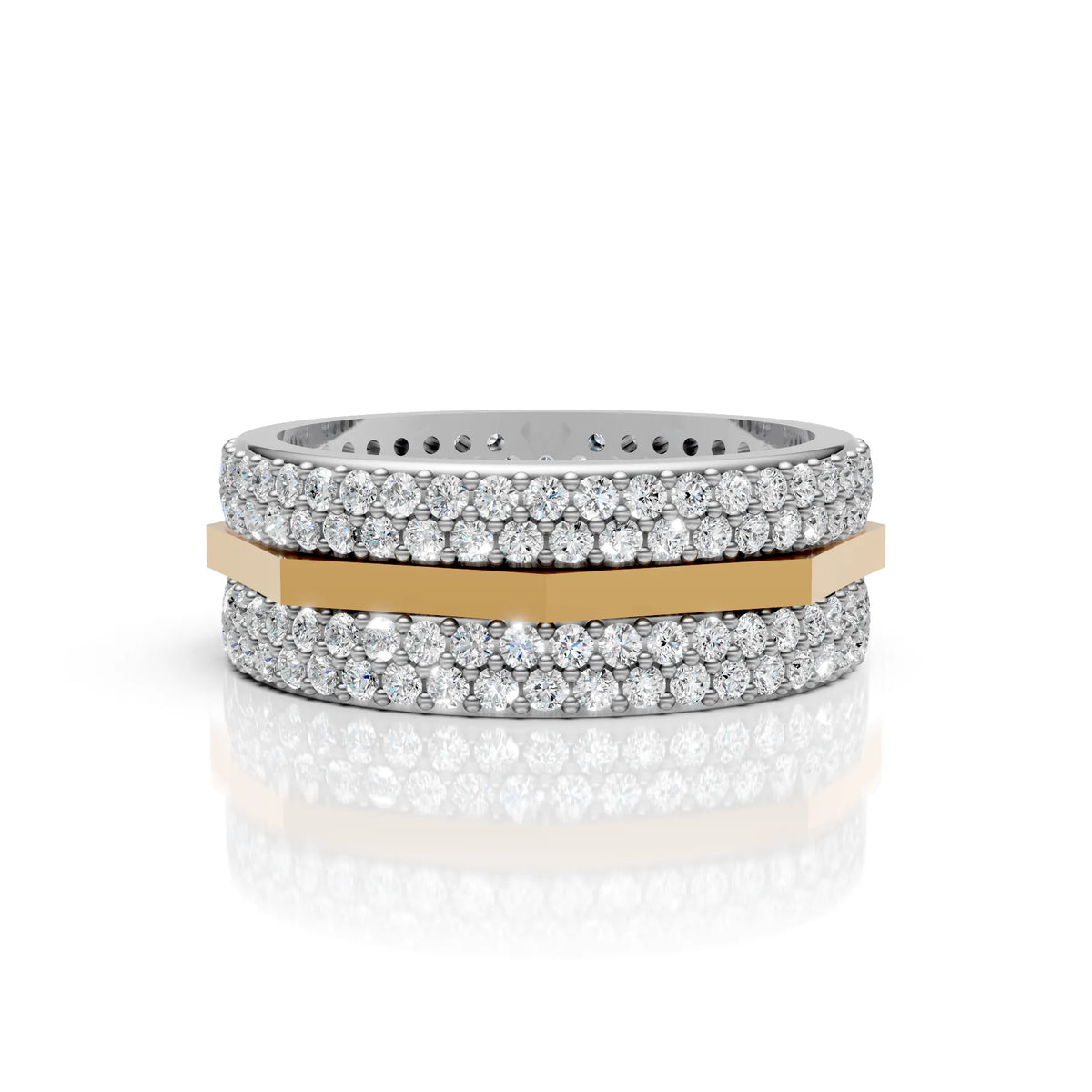 Solid Gold And 925 Sterling Silver Gold Moissanite Diamond Hexagon Shape Band  Ring