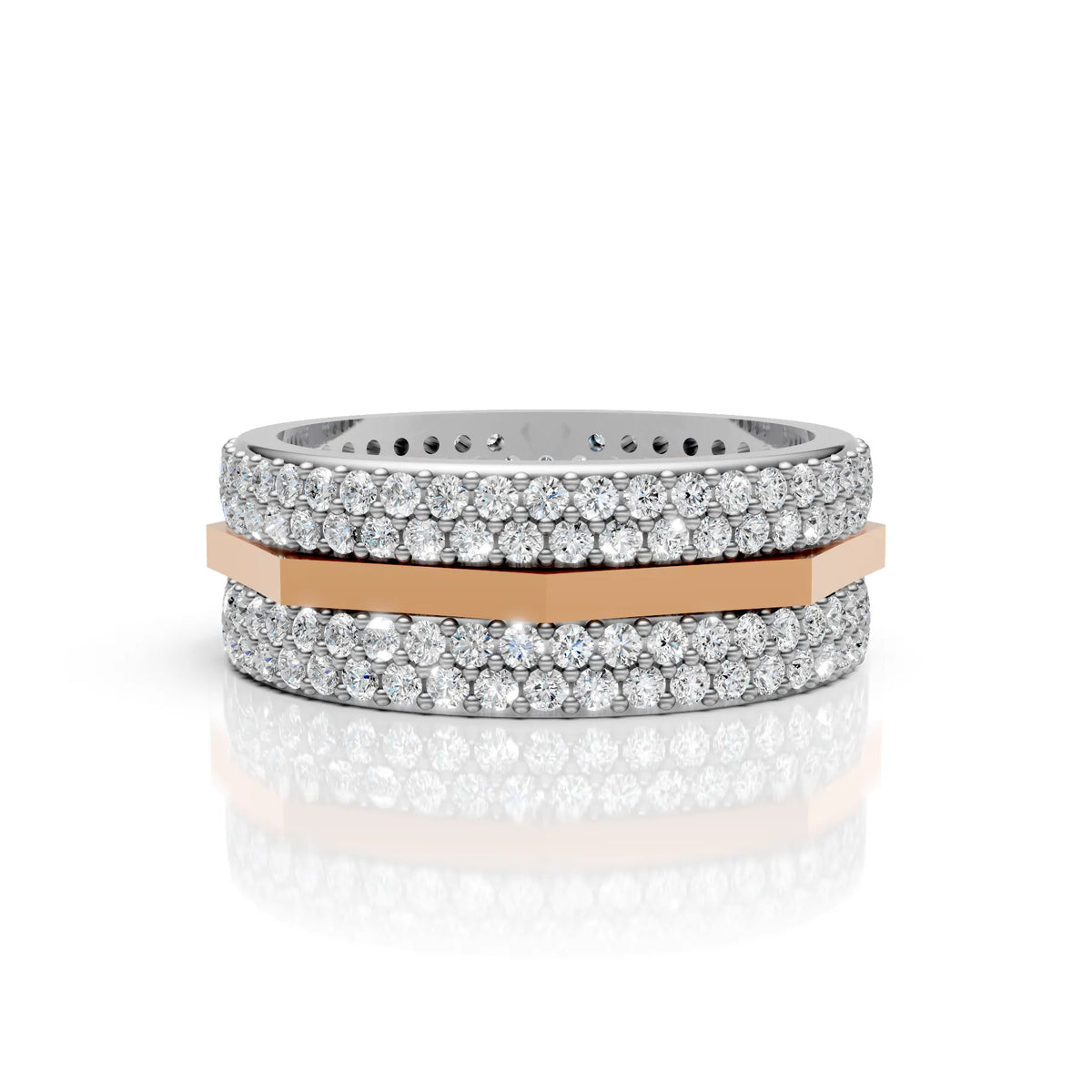 Solid Gold And 925 Sterling Silver Gold Moissanite Diamond Hexagon Shape Band  Ring