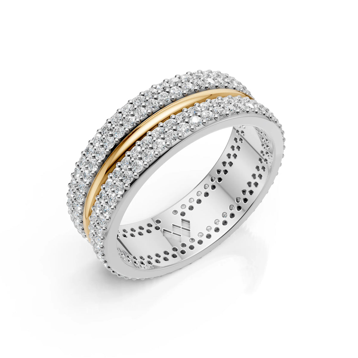 Solid Gold And 925 Sterling Silver Gold Moissanite Diamond Band Ring