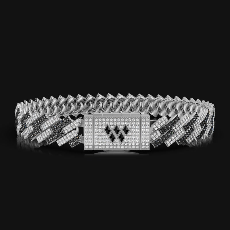 925 Sterling Silver Moissanite Diamond 10 MM Black & White Cuban Bracelet