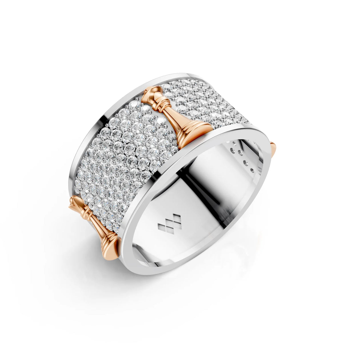 Solid Gold And 925 Sterling Silver Gold Moissanite Diamond Chess Band Ring