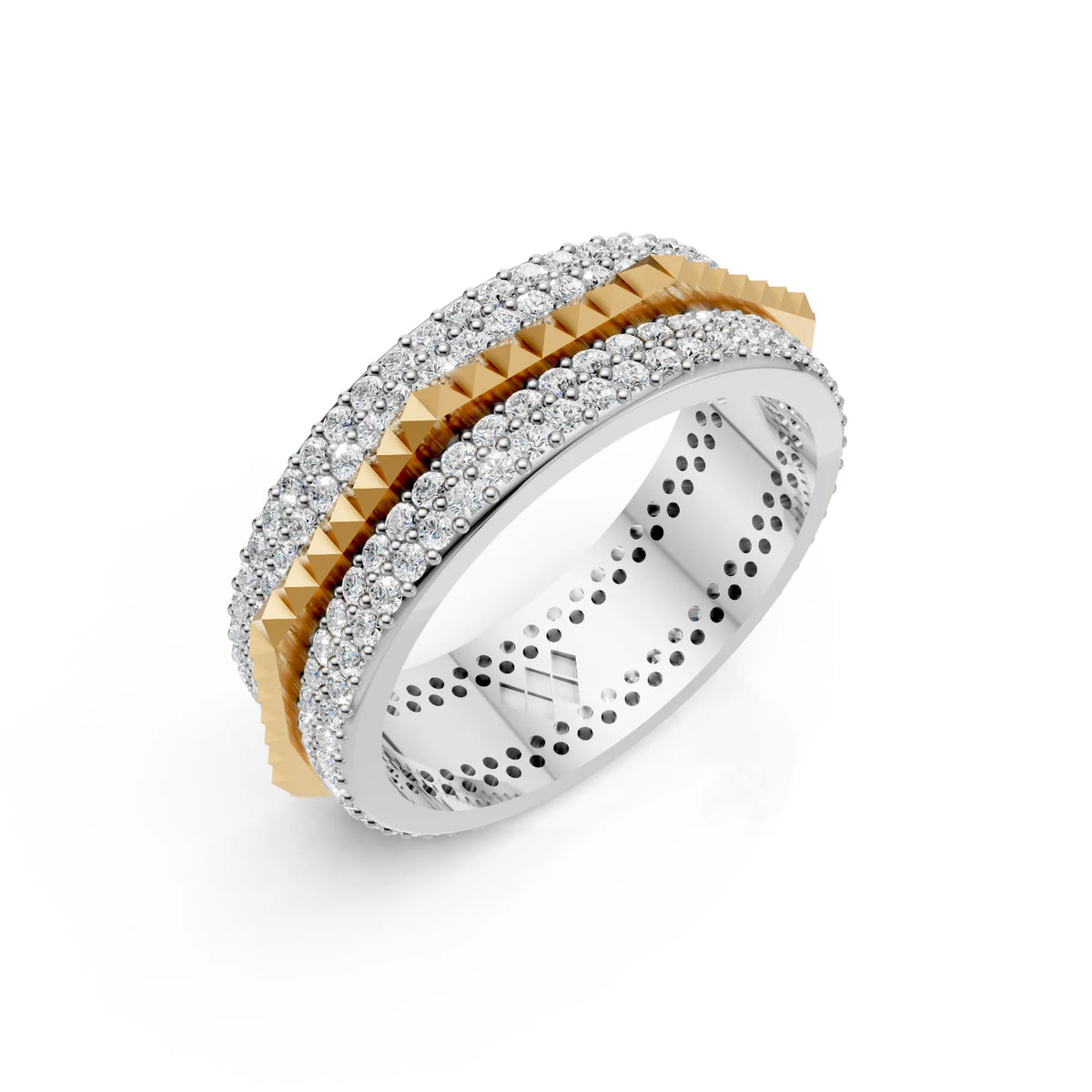 Solid Gold And 925 Sterling Silver Gold Moissanite Diamond Hexagon Square Shape Band Ring