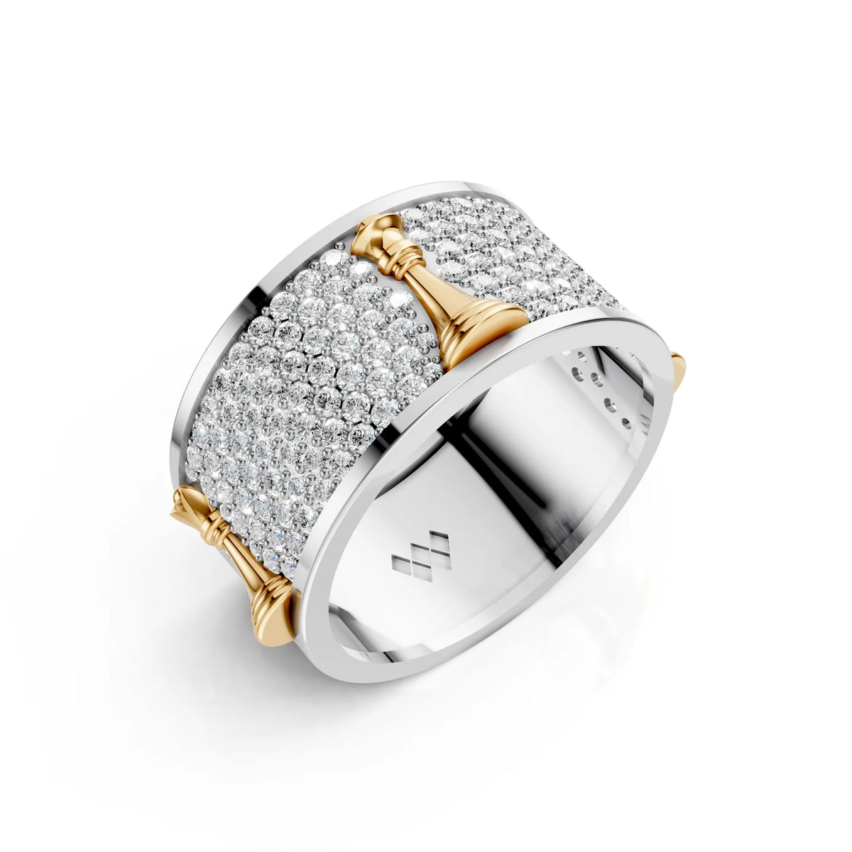 Solid Gold And 925 Sterling Silver Gold Moissanite Diamond Chess Band Ring