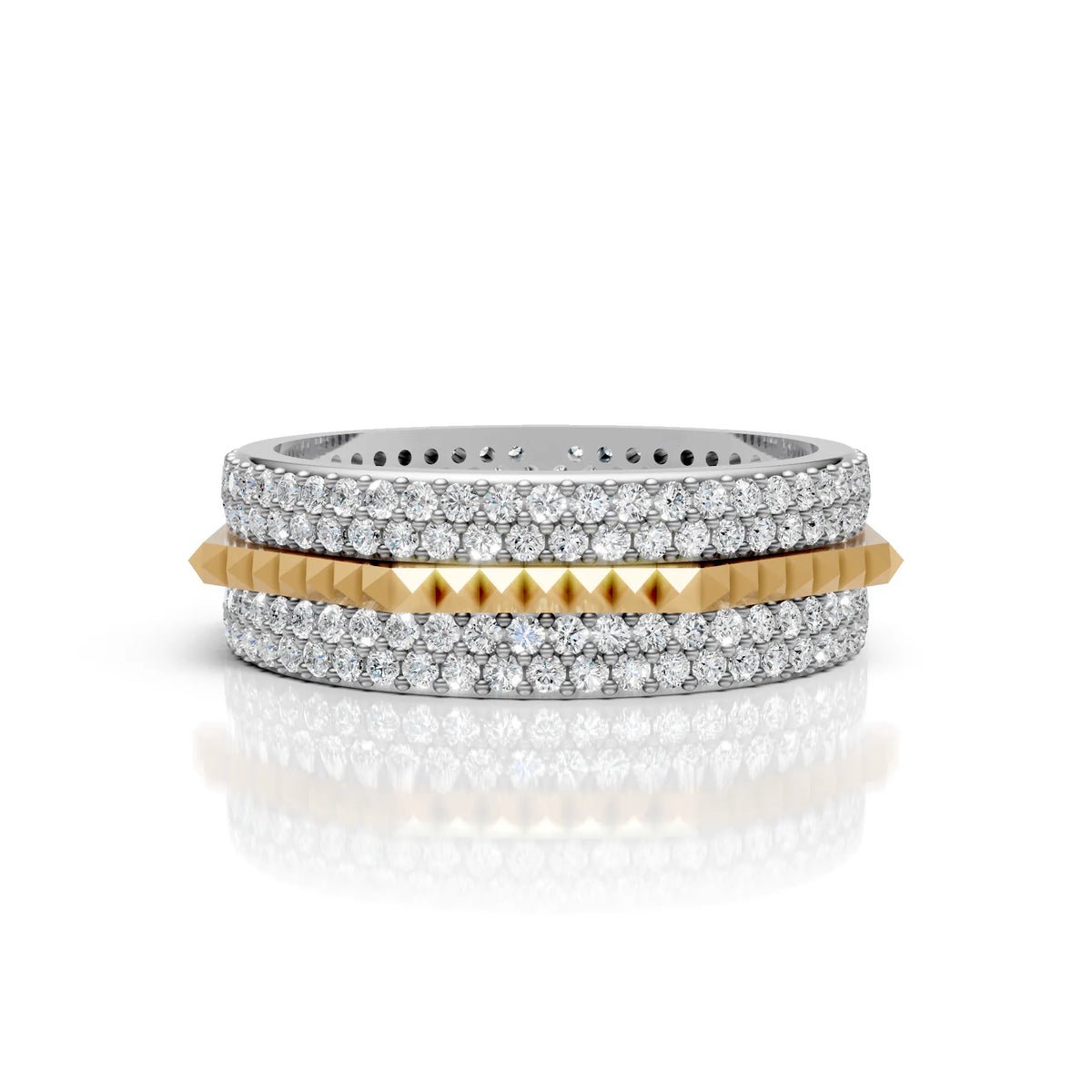 Solid Gold And 925 Sterling Silver Gold Moissanite Diamond Hexagon Square Shape Band Ring