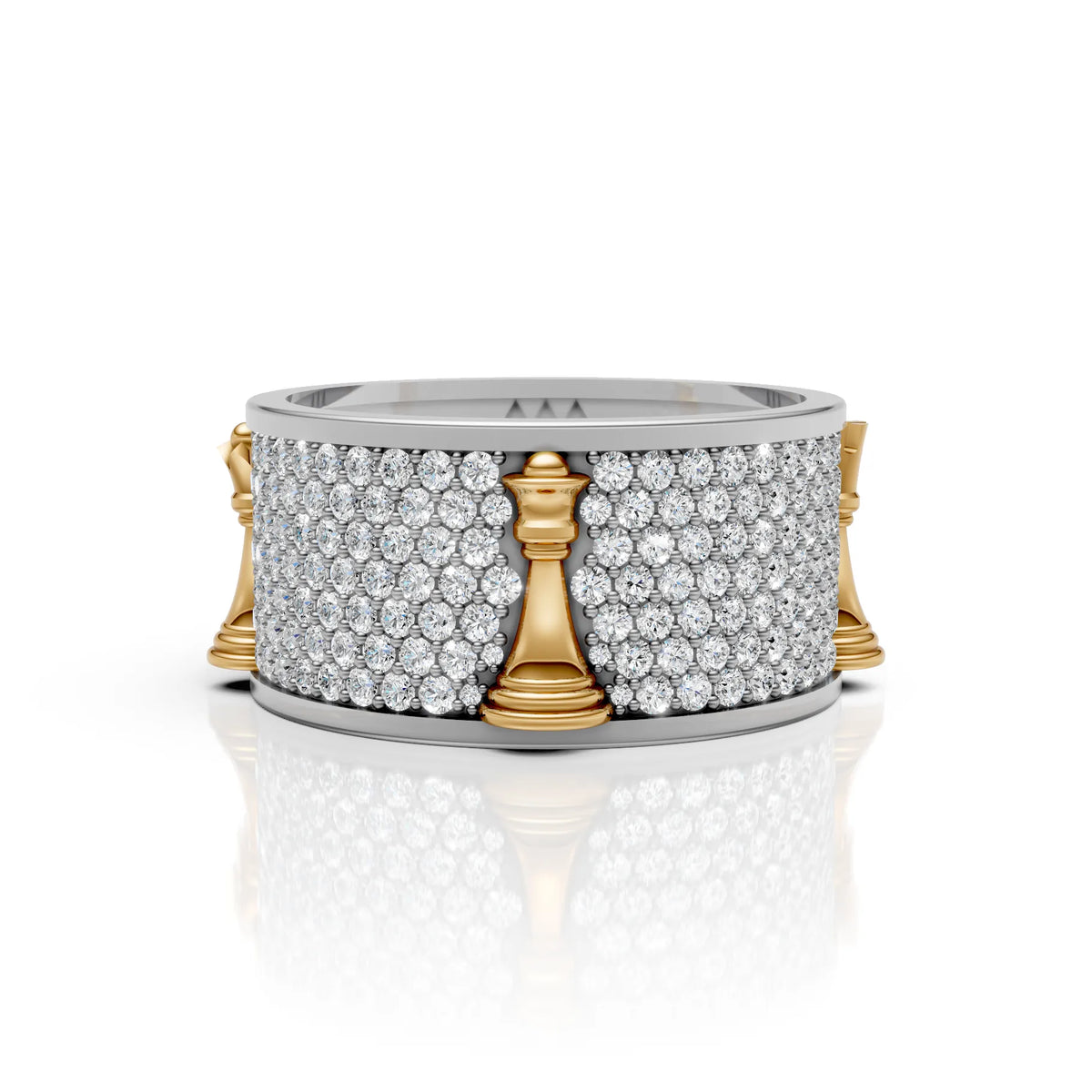 Solid Gold And 925 Sterling Silver Gold Moissanite Diamond Chess Band Ring
