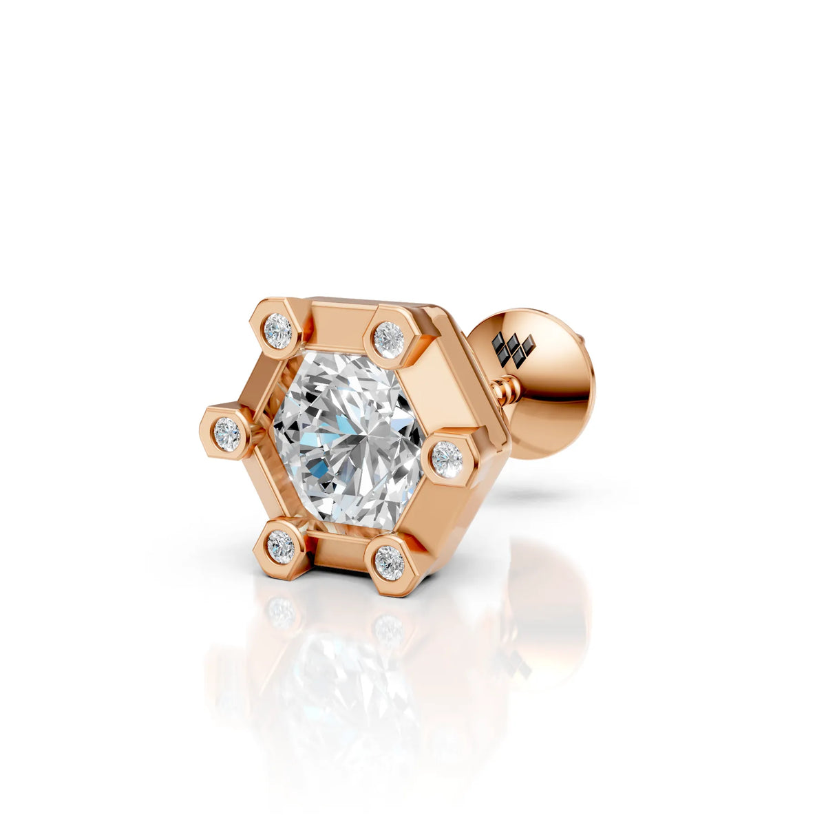 Hexagon Halo Diamond Stud (1 PC)