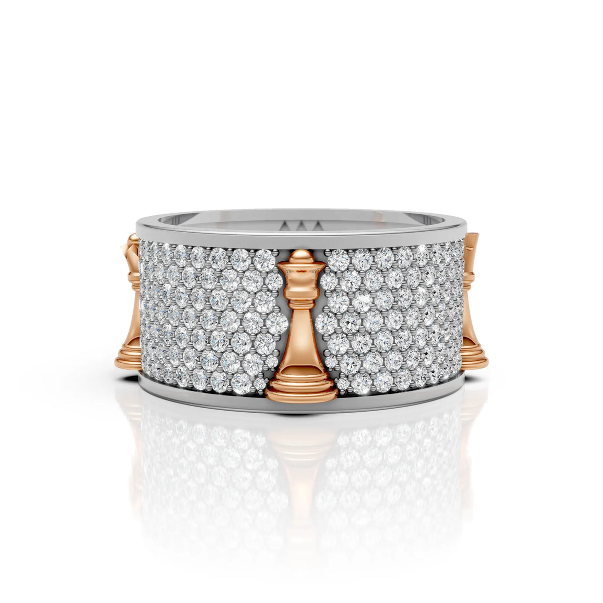 Solid Gold And 925 Sterling Silver Gold Moissanite Diamond Chess Band Ring