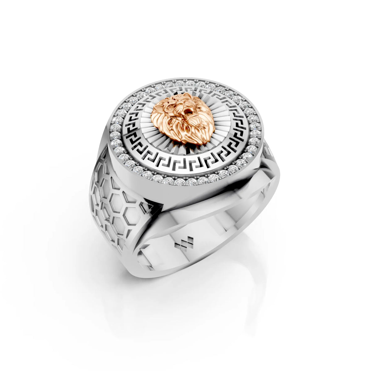 Solid Gold  And 925 Sterling Silver Gold Moissanite Diamond Bulky Lion Ring