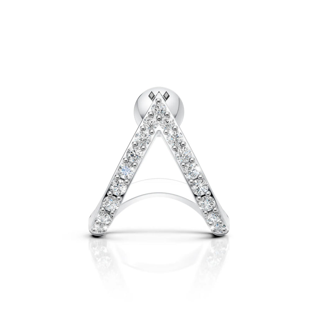 V-Shaped Round Diamond Hoop Studs