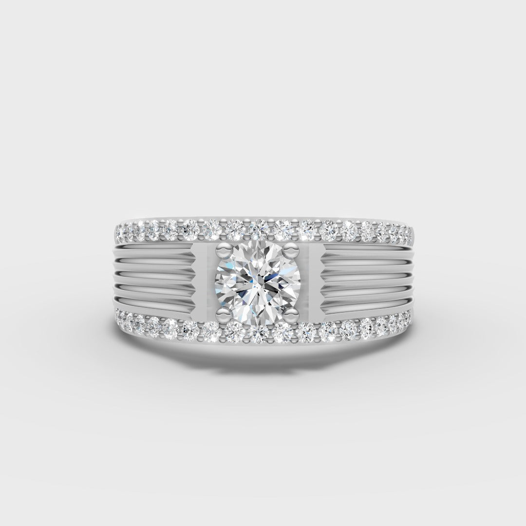 925 Sterling Silver Gents Ring with Horizontal Moissanite Detailing