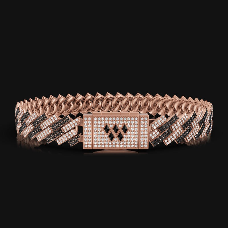 925 Sterling Silver Moissanite Diamond 10 MM Black & White Cuban Bracelet