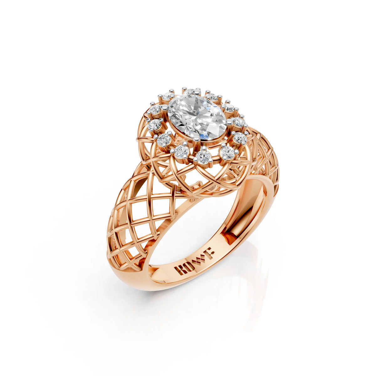 Oval Halo Lattice Ring