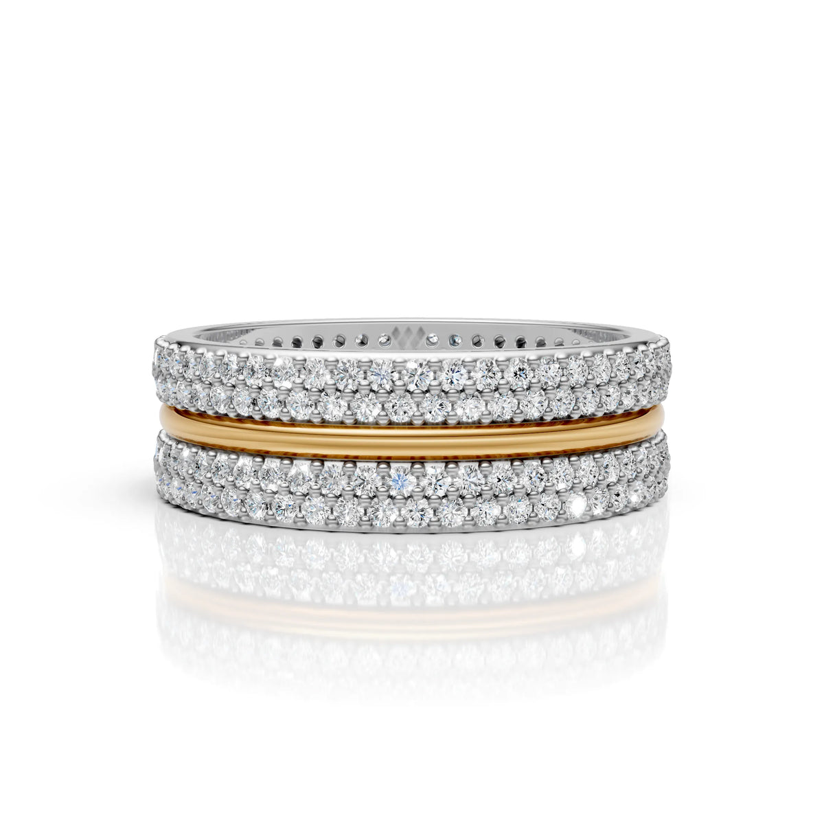 Solid Gold And 925 Sterling Silver Gold Moissanite Diamond Band Ring