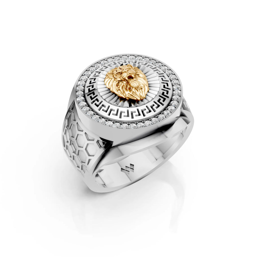 Solid Gold  And 925 Sterling Silver Gold Moissanite Diamond Bulky Lion Ring