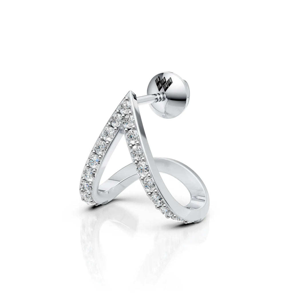 V-Shaped Round Diamond Hoop Studs