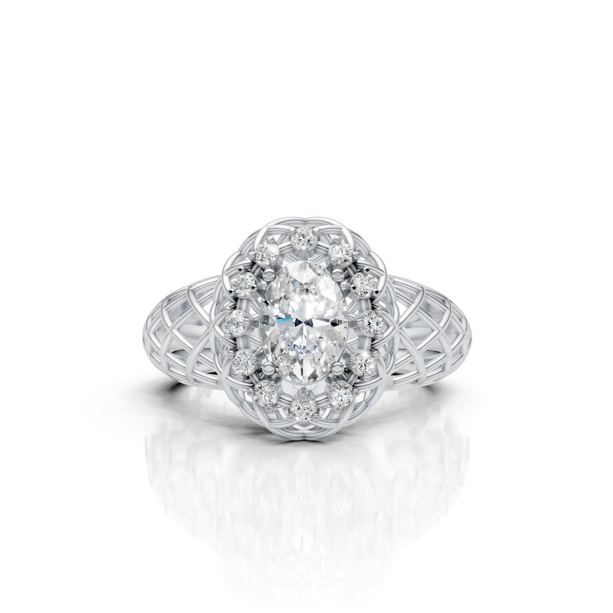 Oval Halo Lattice Ring