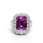Regal Emerald-Cut Purple Stone Halo Ring