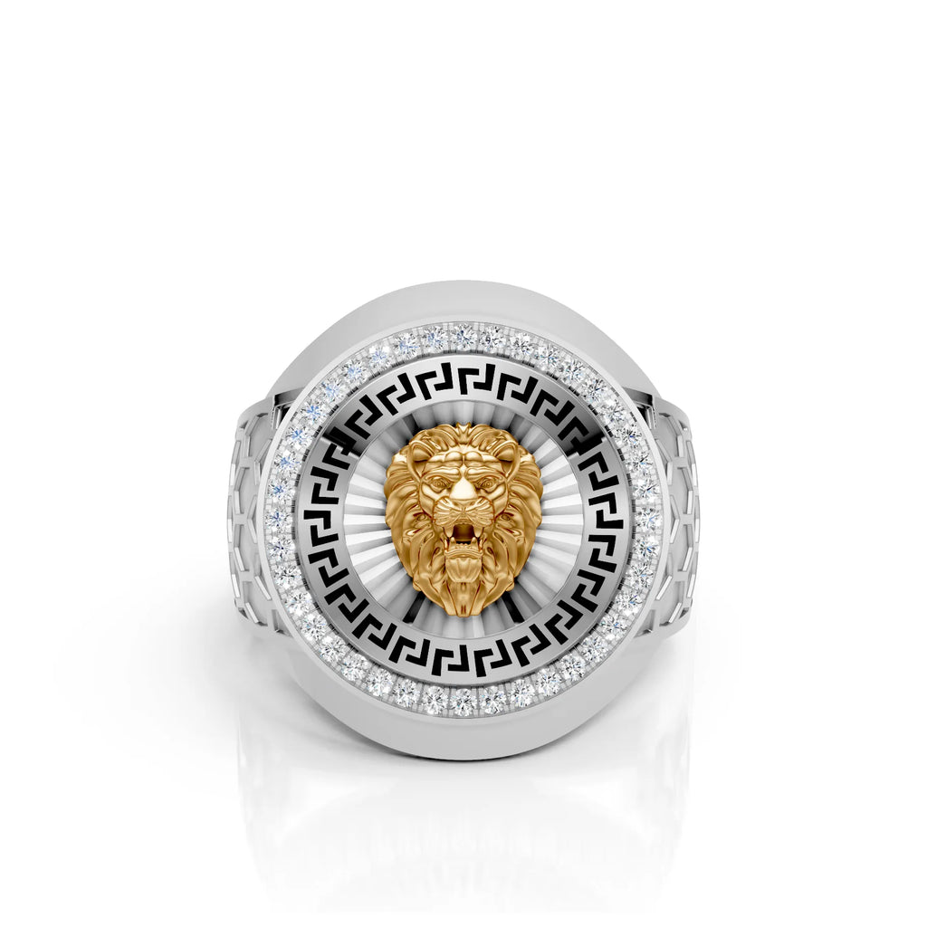 Solid Gold  And 925 Sterling Silver Gold Moissanite Diamond Bulky Lion Ring