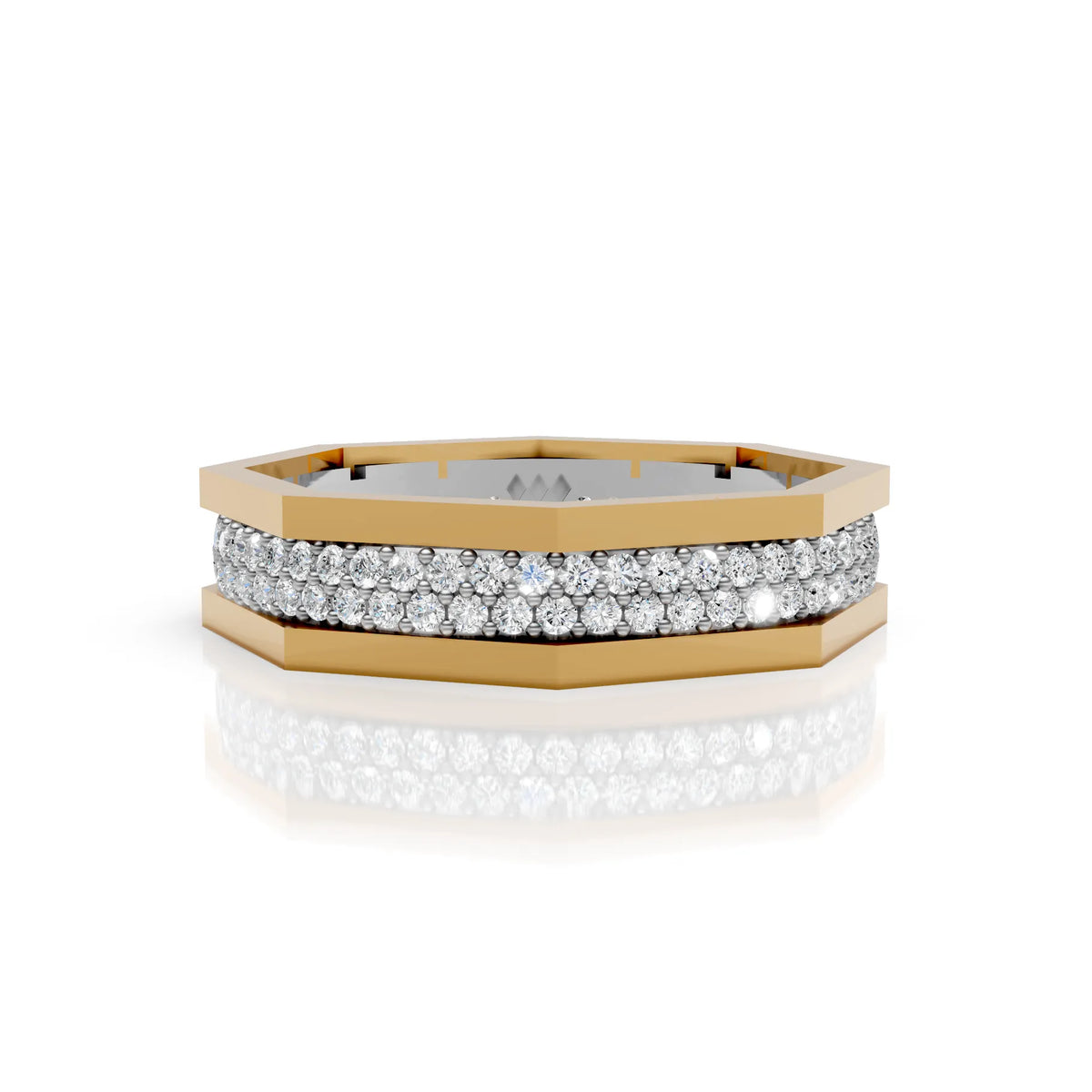 Solid Gold And 925 Sterling Silver Gold Moissanite Diamond Hexagon Shape Double Band Ring