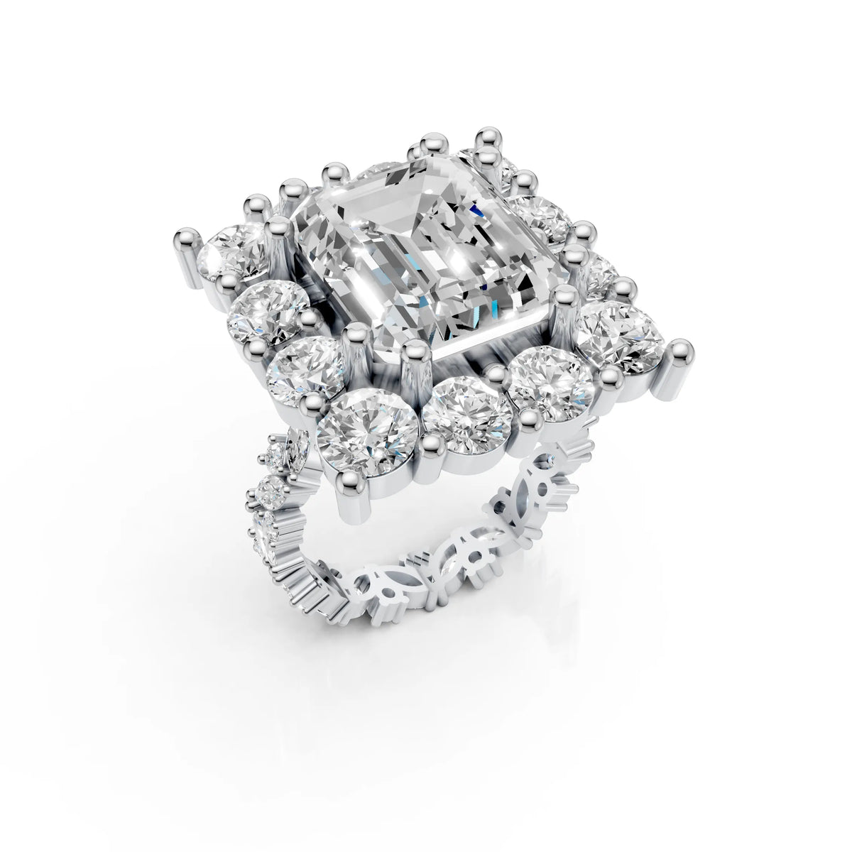 Royal Emerald Cut Diamond Cluster Ring