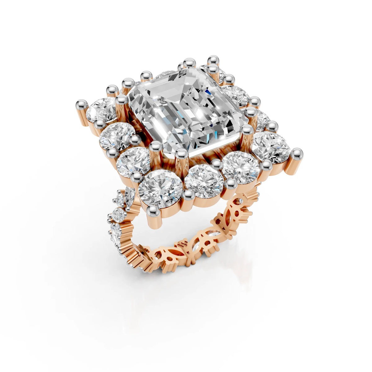 Royal Emerald Cut Diamond Cluster Ring