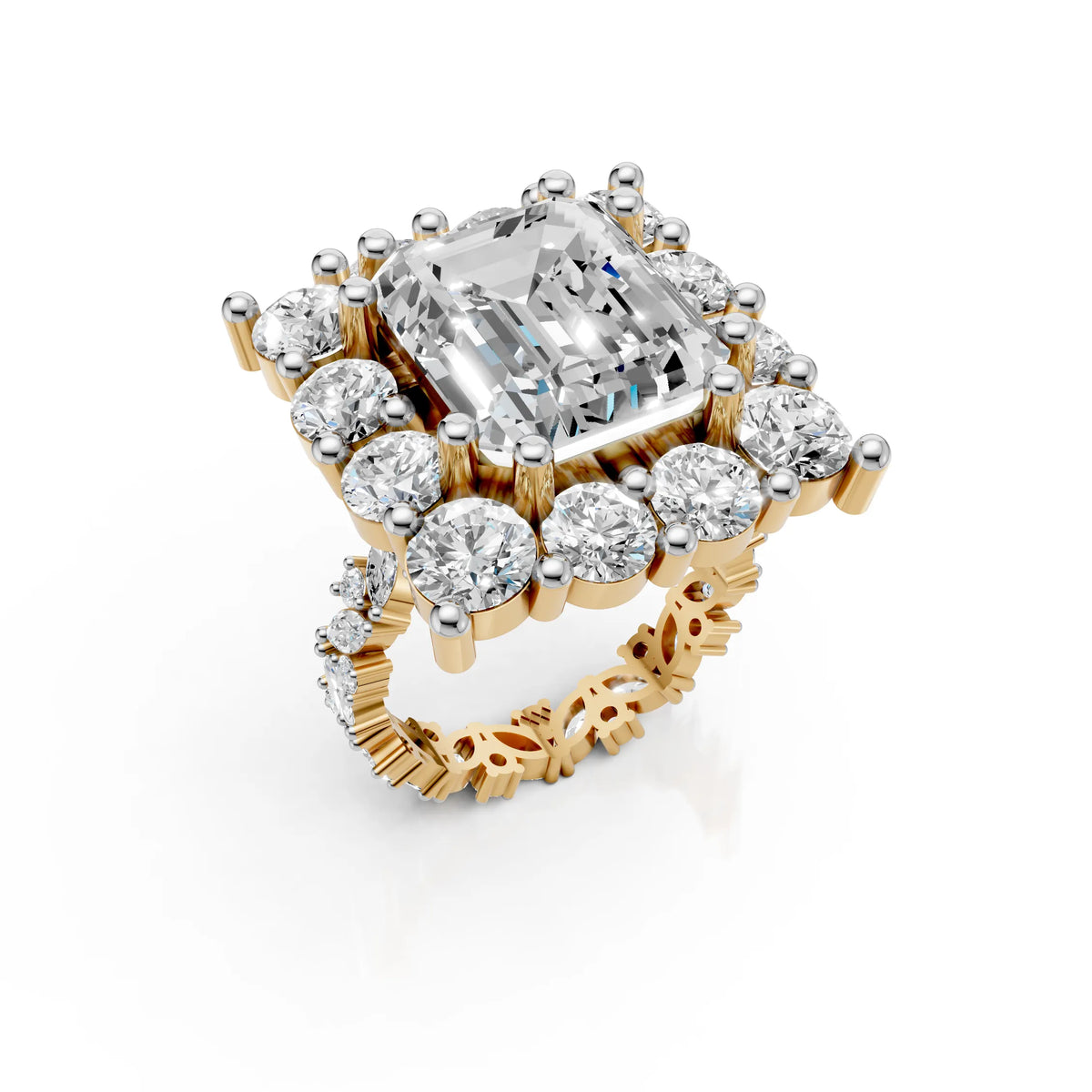 Royal Emerald Cut Diamond Cluster Ring