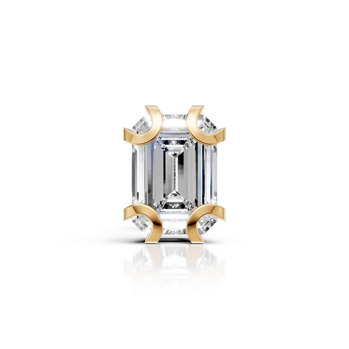 Emerald Cut Crescent Claw Stud (1 PC)