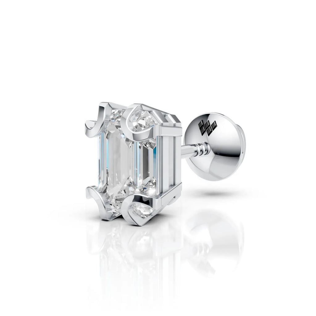 Emerald Cut Crescent Claw Stud (1 PC)