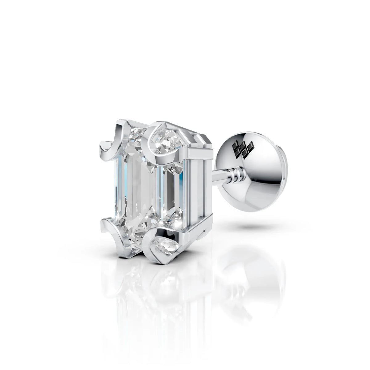 Emerald Cut Crescent Claw Stud (1 PC)