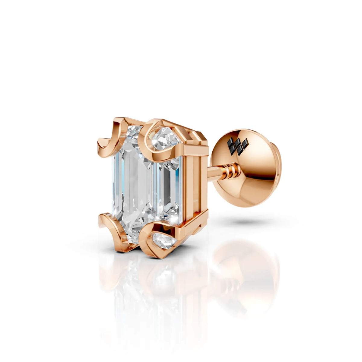 Emerald Cut Crescent Claw Stud (1 PC)