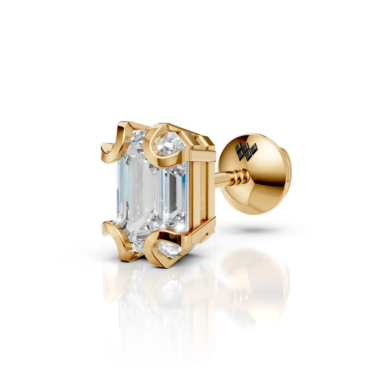 Emerald Cut Crescent Claw Stud (1 PC)