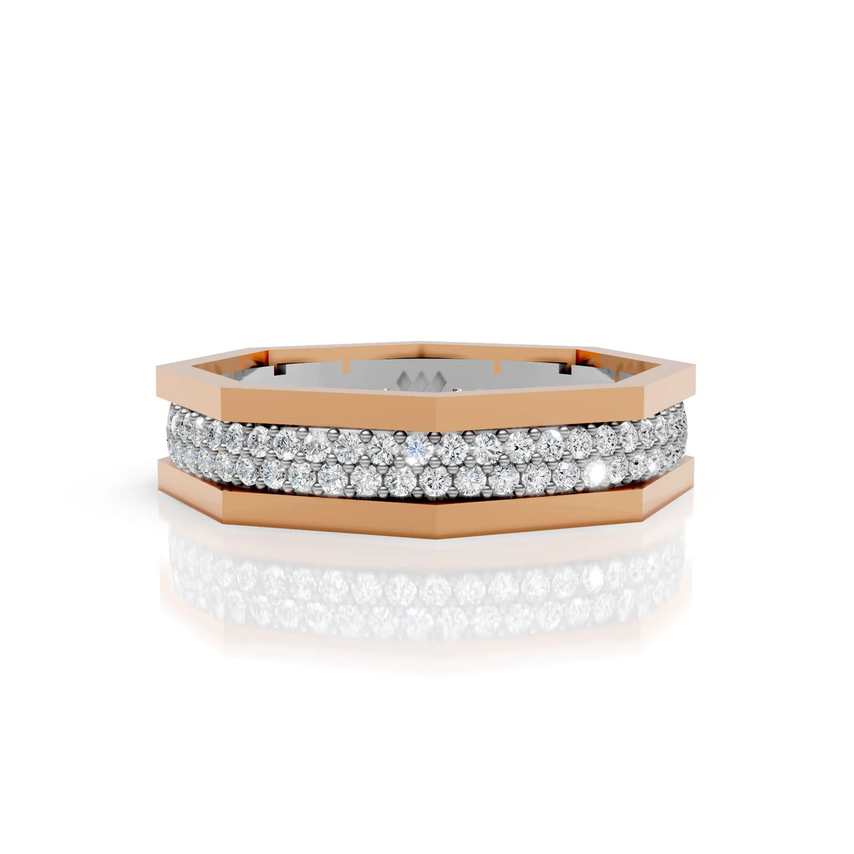 Solid Gold And 925 Sterling Silver Gold Moissanite Diamond Hexagon Shape Double Band Ring