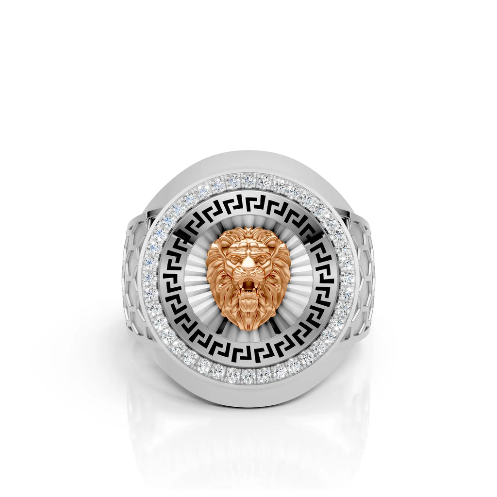 Solid Gold  And 925 Sterling Silver Gold Moissanite Diamond Bulky Lion Ring