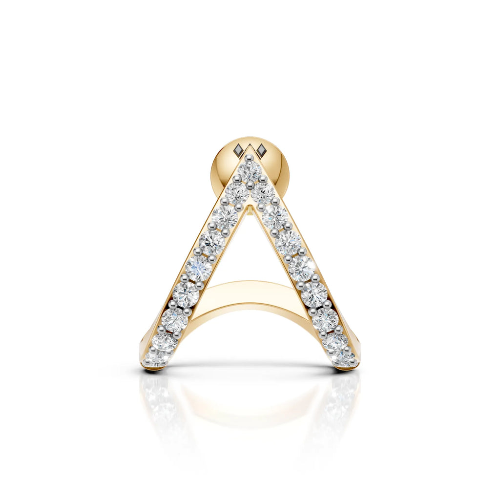 V-Shaped Round Diamond Hoop Studs